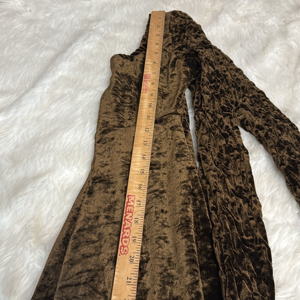 Vintage 90s MGR Velvet Empire Smocked Brown Mini Dress Women Size M - Picture 11 of 11